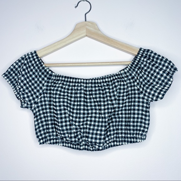 Aritzia Wilfred Black & White Gingham Crop Top - Picture 1 of 5